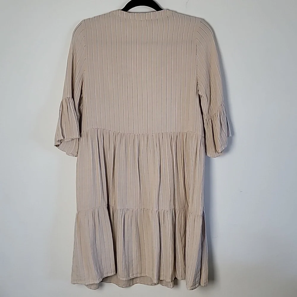 4OUR Dreamers Boho Ruffle Sleeve Peasant Mini Dress XS Beige - Picture 4 of 5